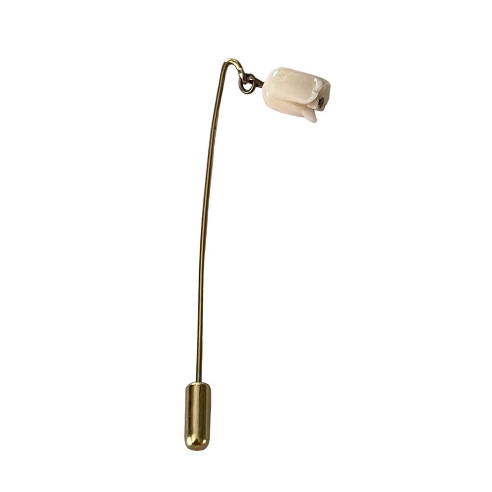Vintage Gold Tone‎ Rose Charm Stick Hat Pin Fast Shipping